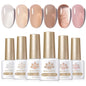 Born Pretty crystal amber gel nail polish set with six jelly pink and nude shades, perfect for winter semi-permanent manicure.
