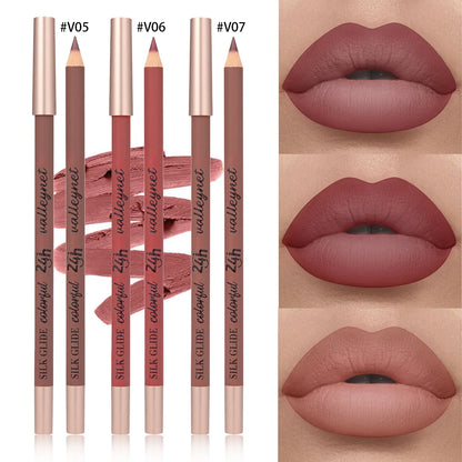Set of three brown matte lip liners by Blushimmer, creamy, waterproof, long-lasting, and highly pigmented for precise lip definition.