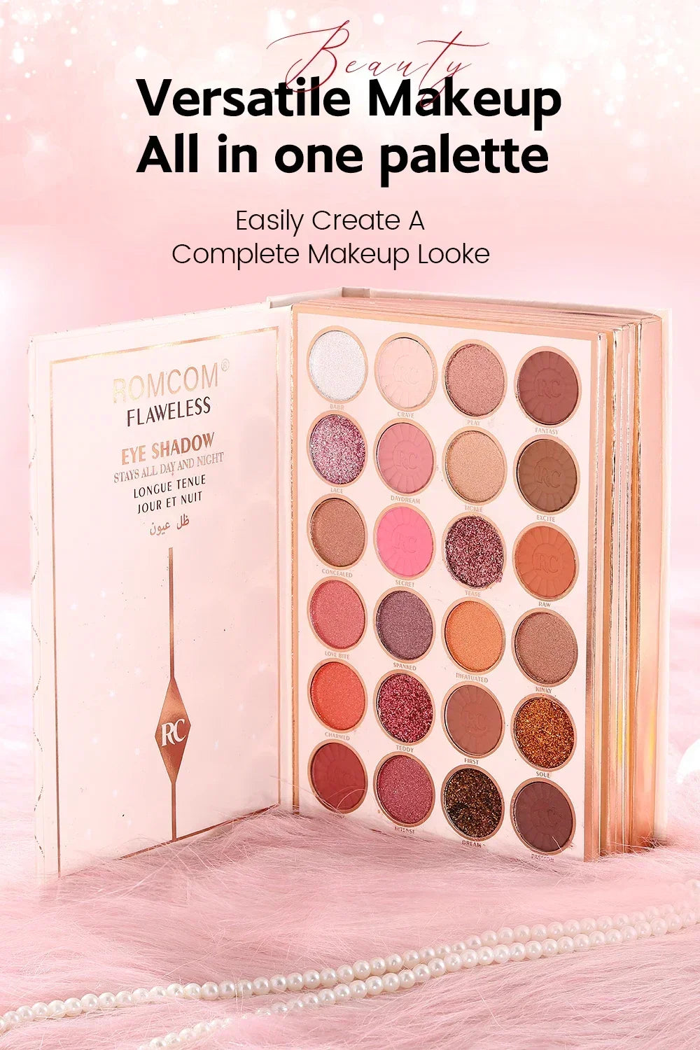 Blushimmer Makeup Magic Book with eyeshadow, lip gloss, blush, and highlighter, perfect gift for women during holiday parties.