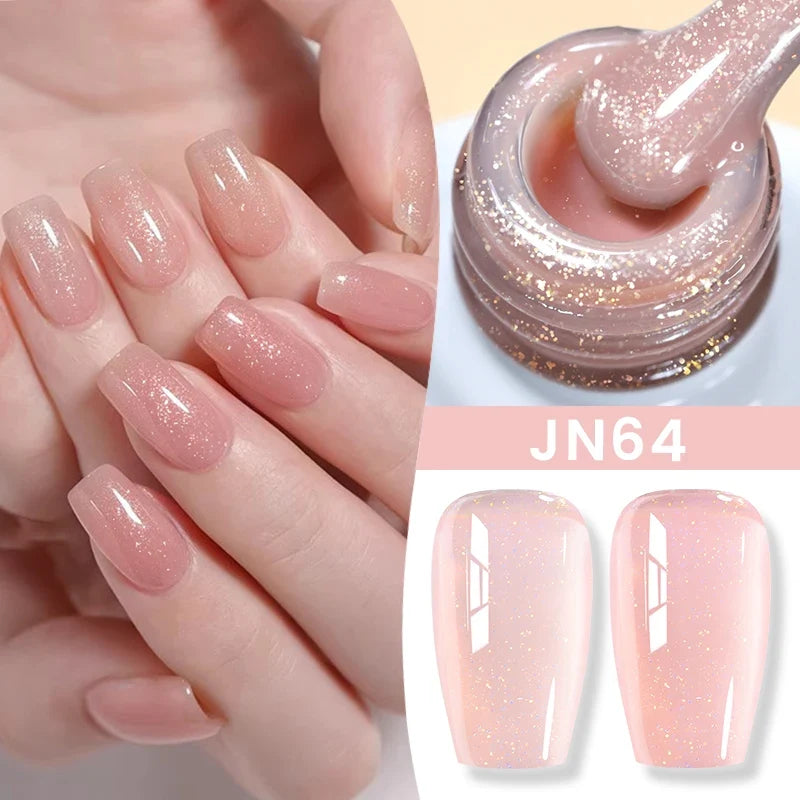 Blushimmer BORN PRETTY Jelly Nude Gel Nail Polish in light pink peach, translucent UV cure gel for DIY nail art, 10ml bottle