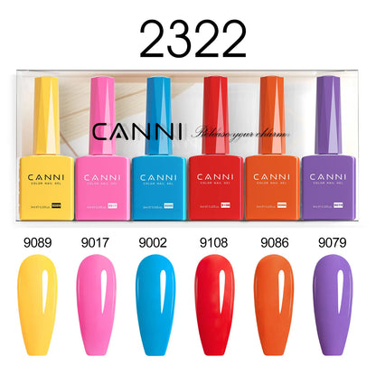 Blushimmer CANNI nail gel polish kit with six 9ml bottles in jade, nude, pink, and jelly shades for French and natural nail designs