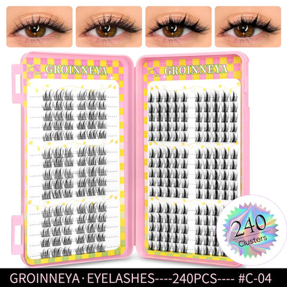 Blushimmer GROINNEYA eyelash clusters, 320 pcs, natural volume eyelash extension, mixed tray of short and long cluster lashes