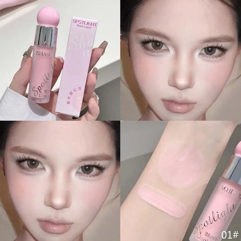 Blushimmer Liquid Blusher in nude pink, water-light jelly formula, with highlighter for natural glow and Korean-style makeup.