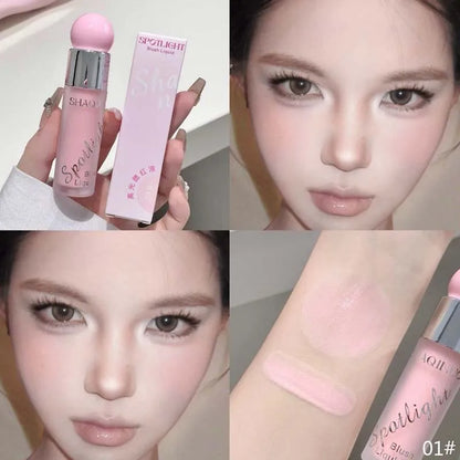 Blushimmer Liquid Blusher in nude pink, water-light jelly formula, with highlighter for natural glow and Korean-style makeup.