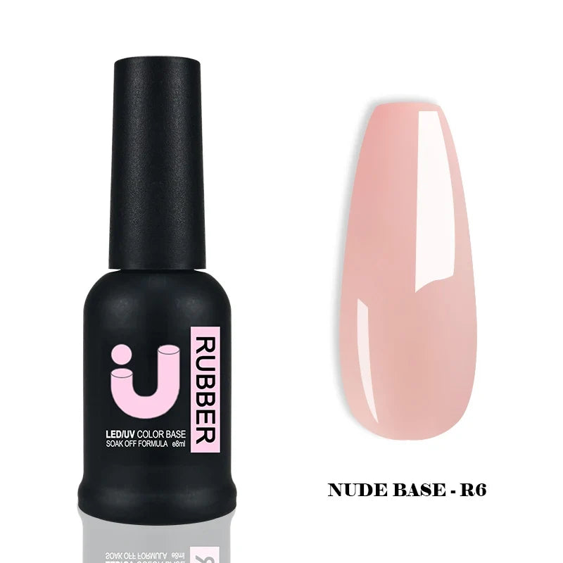 Blushimmer UNO JYJ Nude Rubber Base Gel Polish, semi-permanent UV nail coat in natural beige, 7-color Gellac range, for manicure.