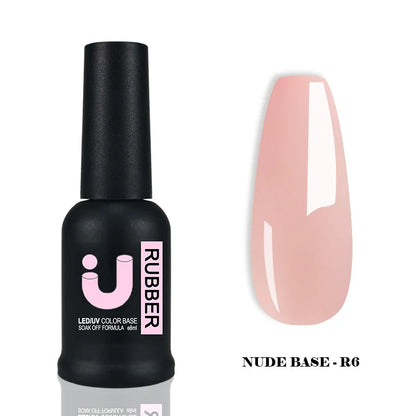 Blushimmer UNO JYJ Nude Rubber Base Gel Polish, semi-permanent UV nail coat in natural beige, 7-color Gellac range, for manicure.