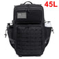 Tactical backpack by Adventure Club Store, 25L/45L size with water bottle holder, suitable for outdoor activities and small school use.
