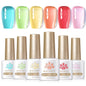Born Pretty 6-pack crystal amber gel nail polish set in jelly pink and nude shades for semi-permanent UV and LED manicure.