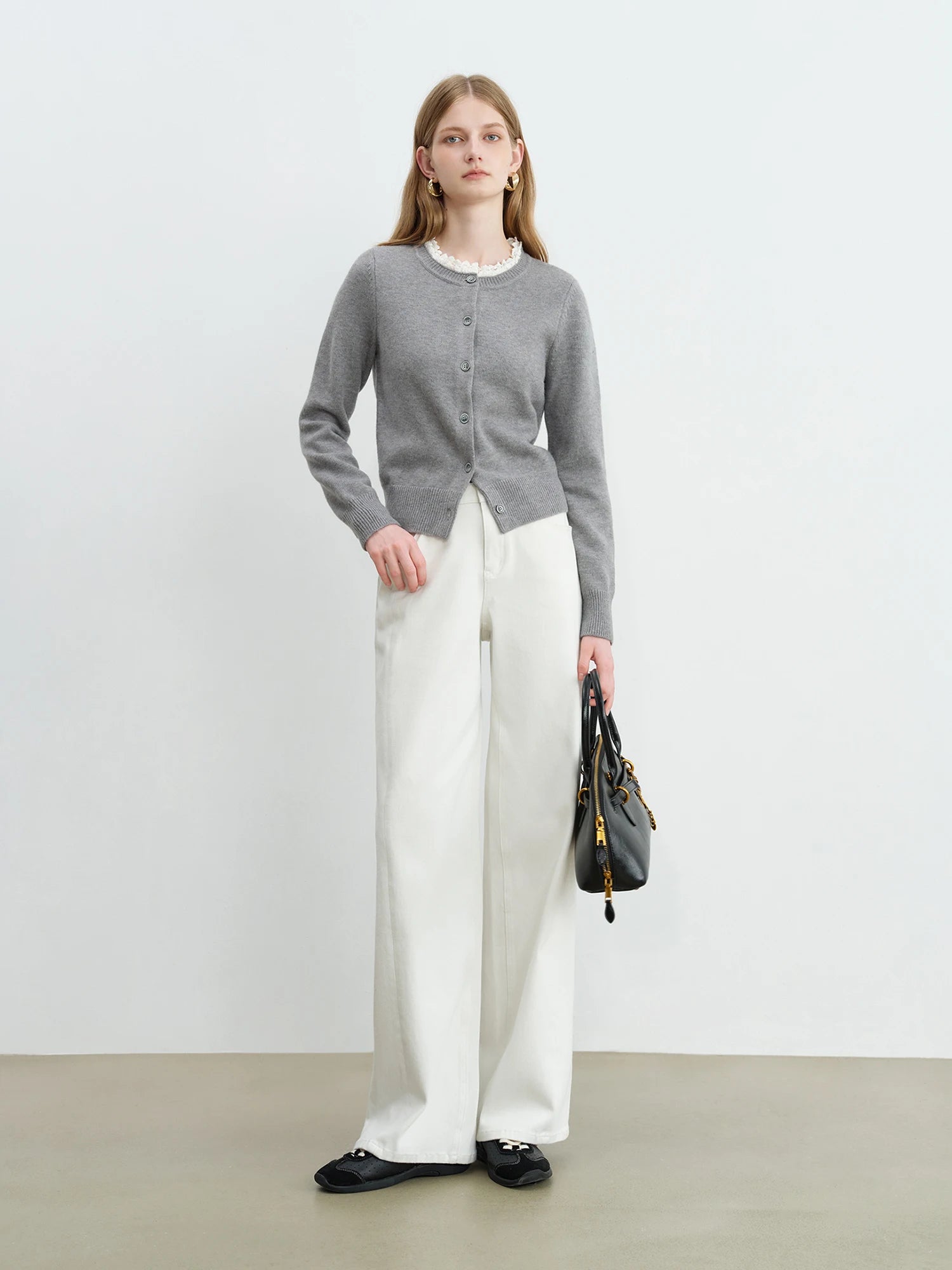 ZIQIAO Black straight wide-leg jeans women's 2025 new elastic mopping pants 25ZQ93013+25ZQ93085