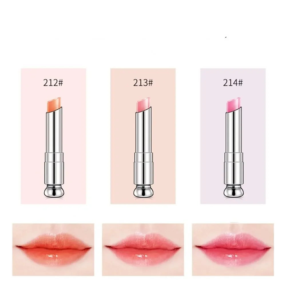 Blushimmer color-change gradient lipstick with glossy finish, moisturizing, waterproof, long-lasting tint in a sleek bullet.