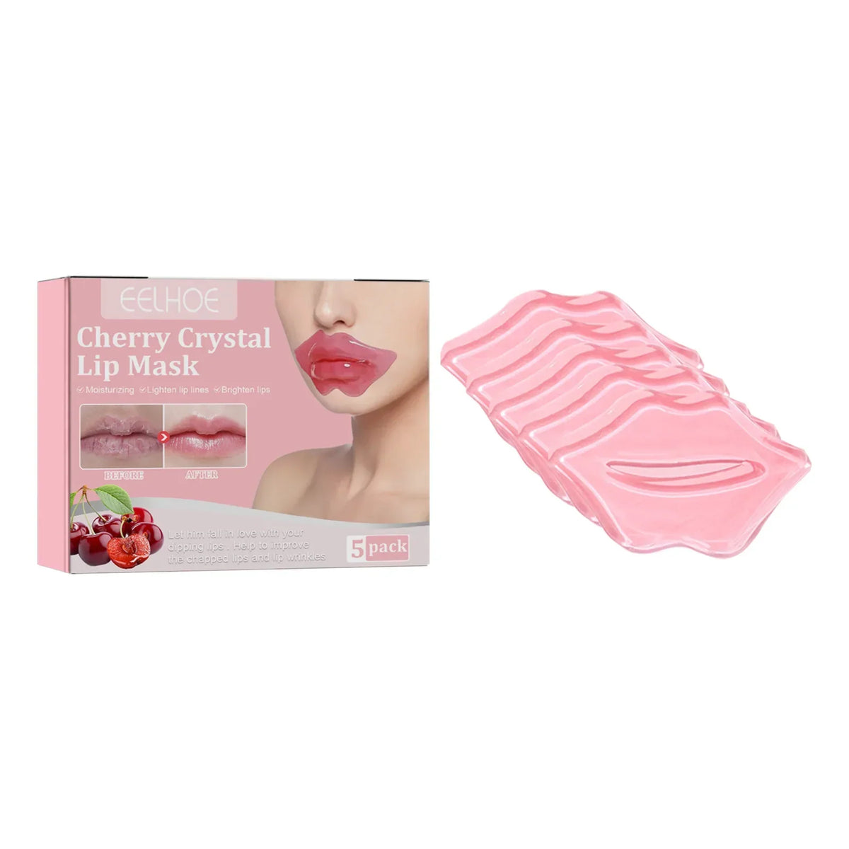 Blushimmer EELHOE Cherry Nourishing Lip Mask set of 5 moisturizing patches for dry lips, smoothing cracks and reducing lip lines.