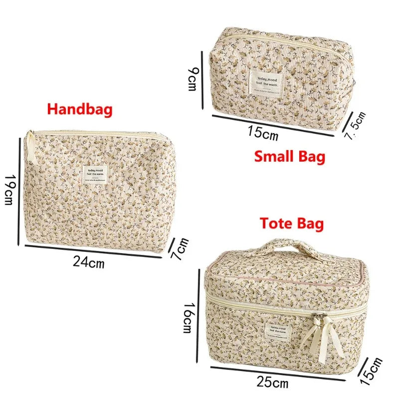 Blushimmer retro floral print women's cosmetic bag set with quilted large-capacity travel organizer and storage bags.