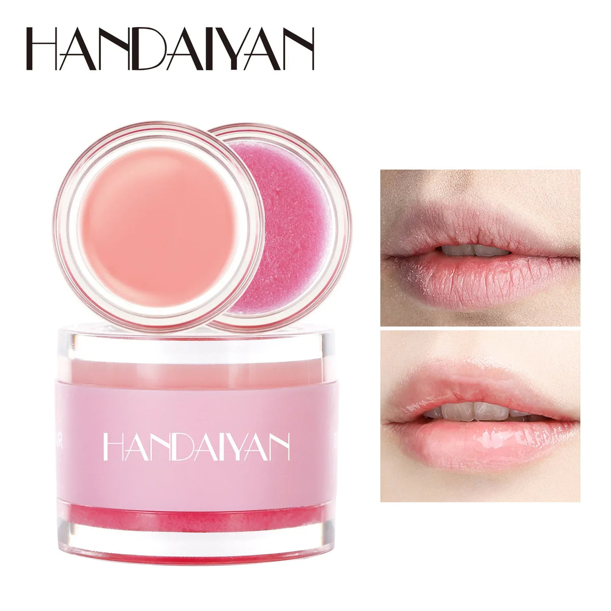Blushimmer HANDAIYAN 2-in-1 lip exfoliator and moisturizer balm with sugar scrub and lip repair mask for smooth, hydrated lips.