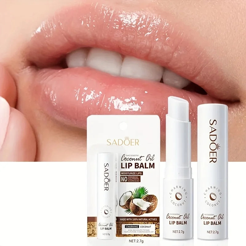 Blushimmer Coconut Lip Balm in a sleek container, providing lasting moisture and nourishment for soft, healthy lips.