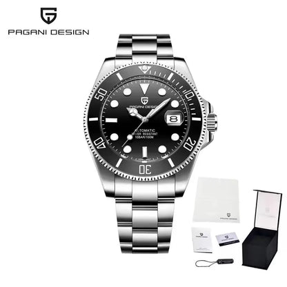 2026 PAGANI DESIGN men's mechanical diving watch with 43mm ceramic bezel, sapphire glass, automatic movement, black dial