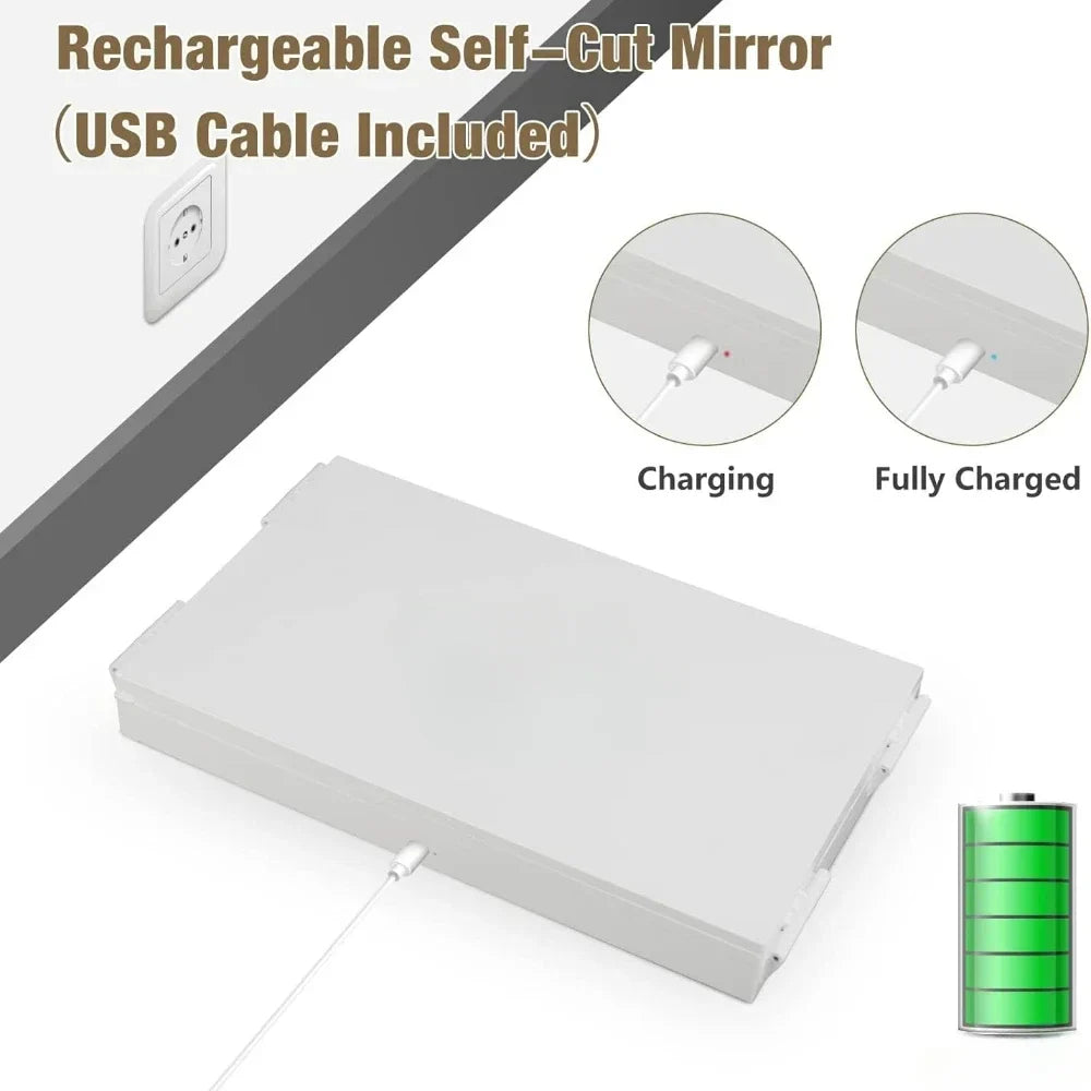 Blushimmer 3-way LED makeup mirror with lights, adjustable hooks, and 360° rotation for DIY haircuts and self-grooming.