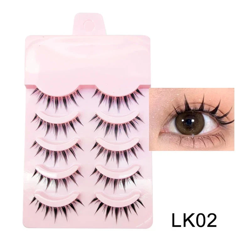 Blushimmer DINGSEN anime-style fake eyelashes with clear band, 5 pairs of natural-looking manga lashes for daily makeup and cosplay.