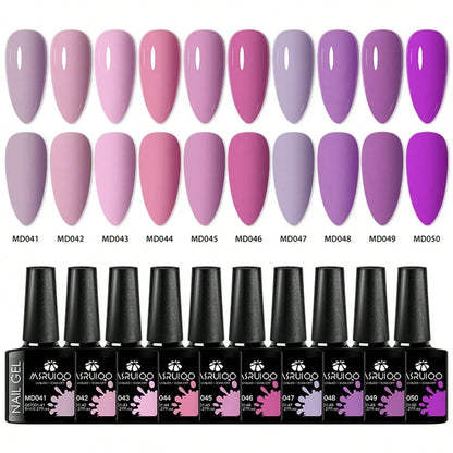 Blushimmer 10-piece HEMA-free gel nail polish set with vibrant colors for all-season manicures, UV/LED compatible, long-lasting hybrid gel