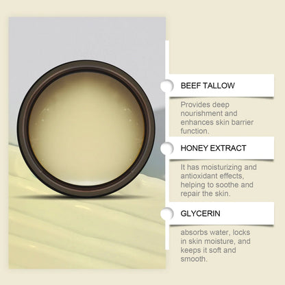 Blushimmer whipped beef tallow and honey face moisturizer with organic ingredients, fast absorption, and natural skin nourishment.