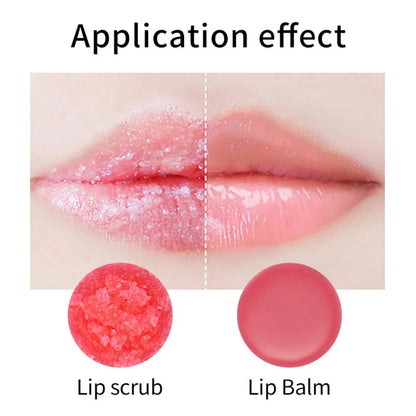 Vegan fruit lip scrub and moisturizer lipstick by Blushimmer, featuring a 2-in-1 sugar lip scrub and nourishing lip balm.