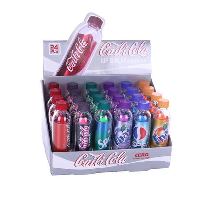 Blushimmer 24-pack moisturizing color-changing lip balms with soda flavor, cute kawaii packaging, perfect for makeup and gifts.