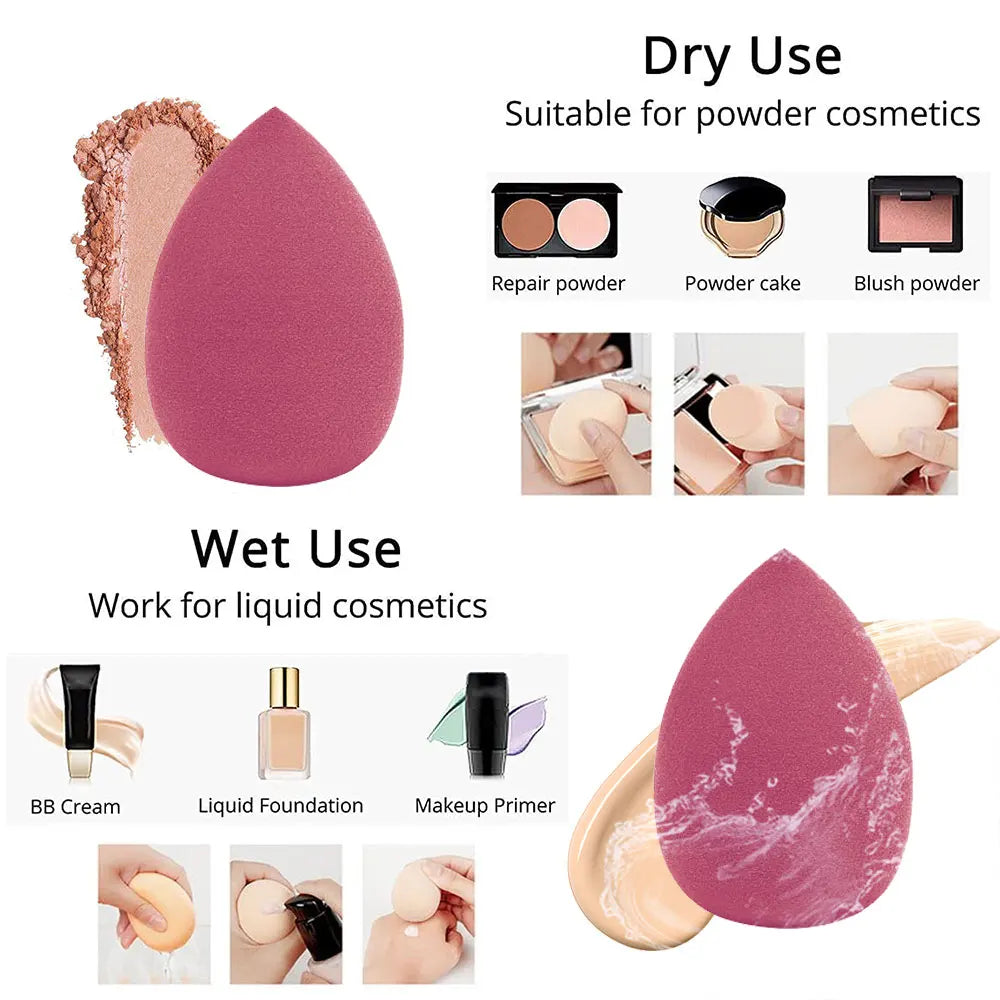 Set of 1, 4, or 8 Blushimmer makeup sponge blenders in various sizes for foundation and powder application, soft and flexible.