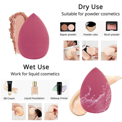 Set of 1, 4, or 8 Blushimmer makeup sponge blenders in various sizes for foundation and powder application, soft and flexible.
