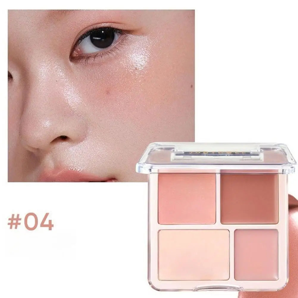 Blushimmer 4-color blush highlighter palette with matte shades for contour and brightening, featuring smooth texture Korean makeup.