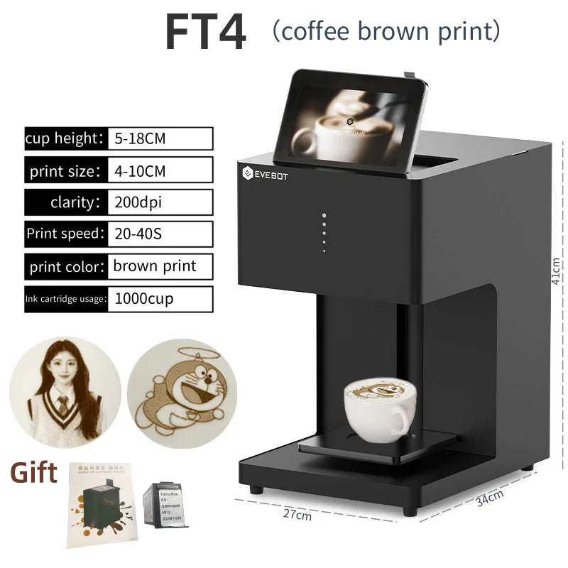 EVEBOT 3d Latte Art Coffee Printer Machine Automatic Beverages Food Selfie With WIFI Connection Printing Edible Ink Cartridges