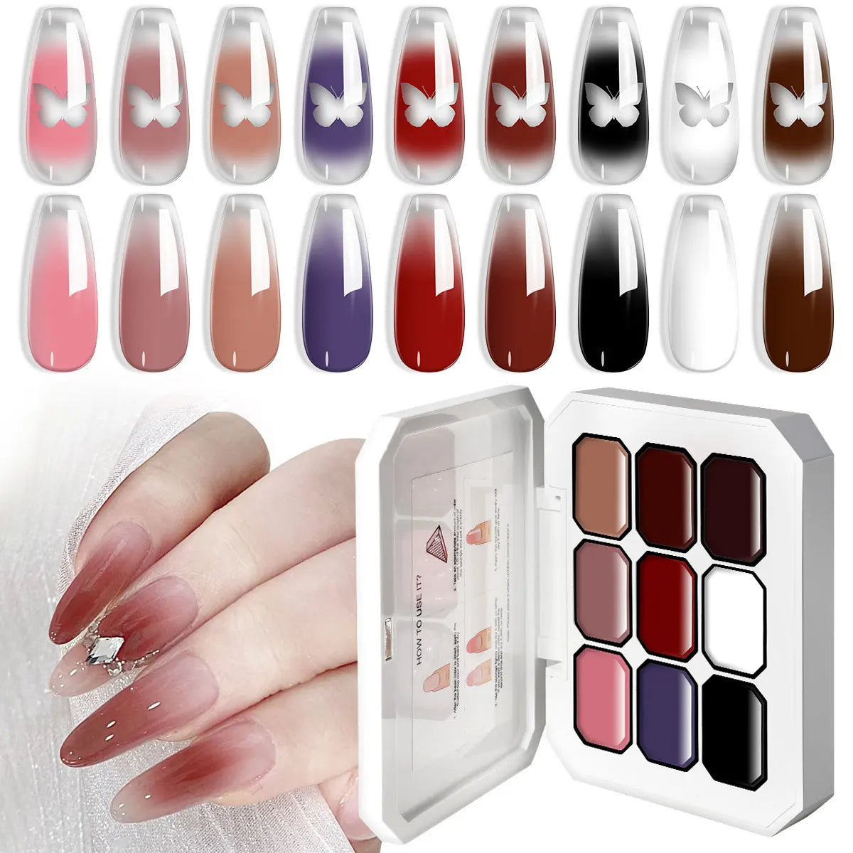 Blushimmer LimeGIRL 9-color gradient gel nail polish for DIY nail art, featuring quick-dry flower painting and engraving gel.