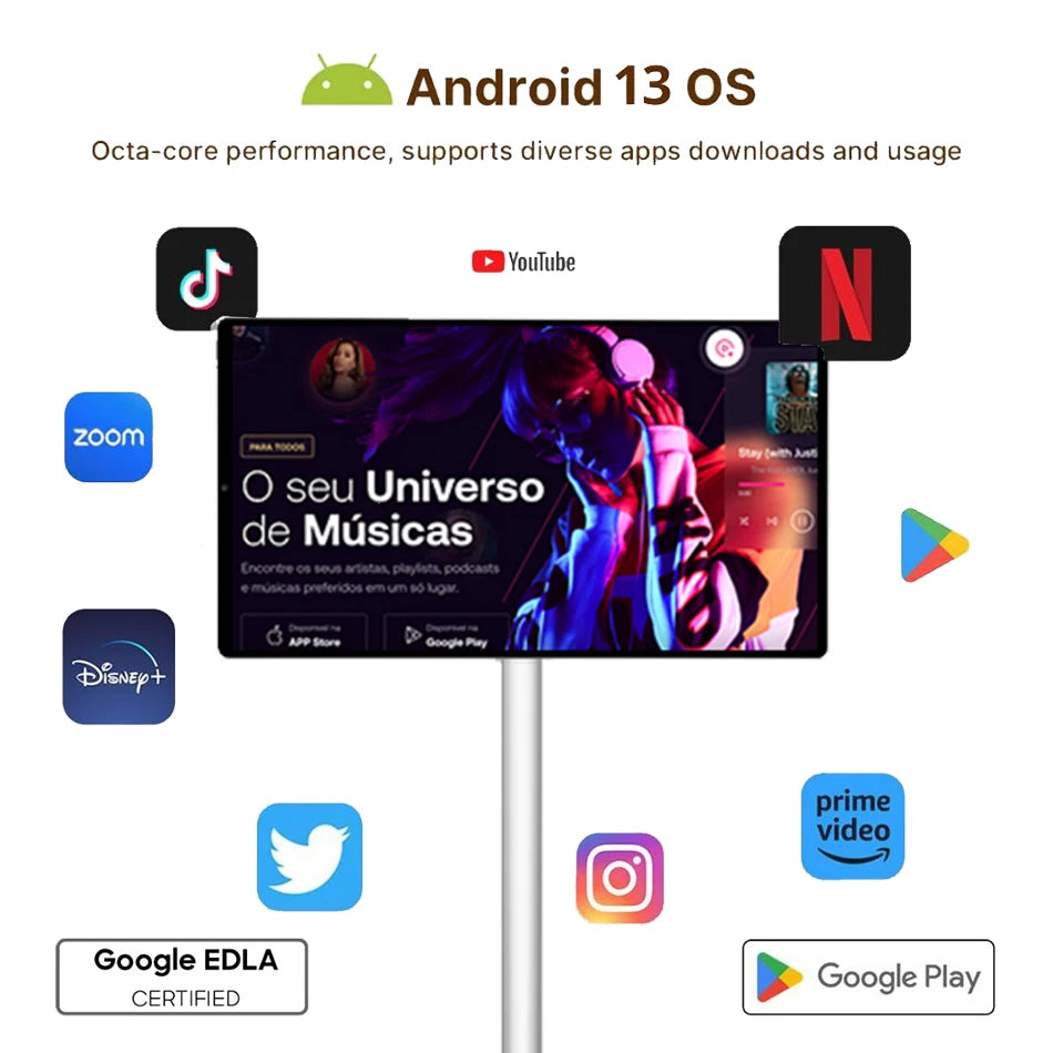 Smart Television 21.5" Inch Portable Tv Rollable Touch Screen Monitor Smart Digital Signage Display Mobile Portable Smart Tvs