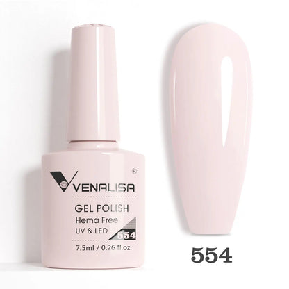 Venalisa Blushimmer glitter gel polish in pink nude, full coverage soak-off UV LED French nail polish with shimmering glitter finish.