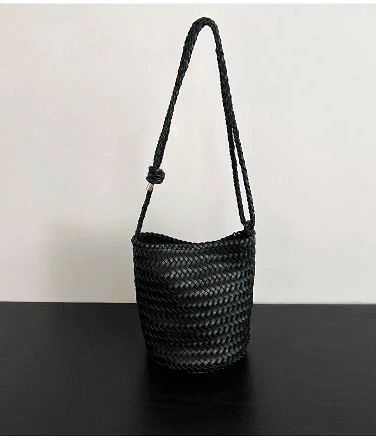 Herringbone hand-woven bucket bag for women, large capacity, high-end versatile handbag, shoulder bag, underarm crossbody bag.
