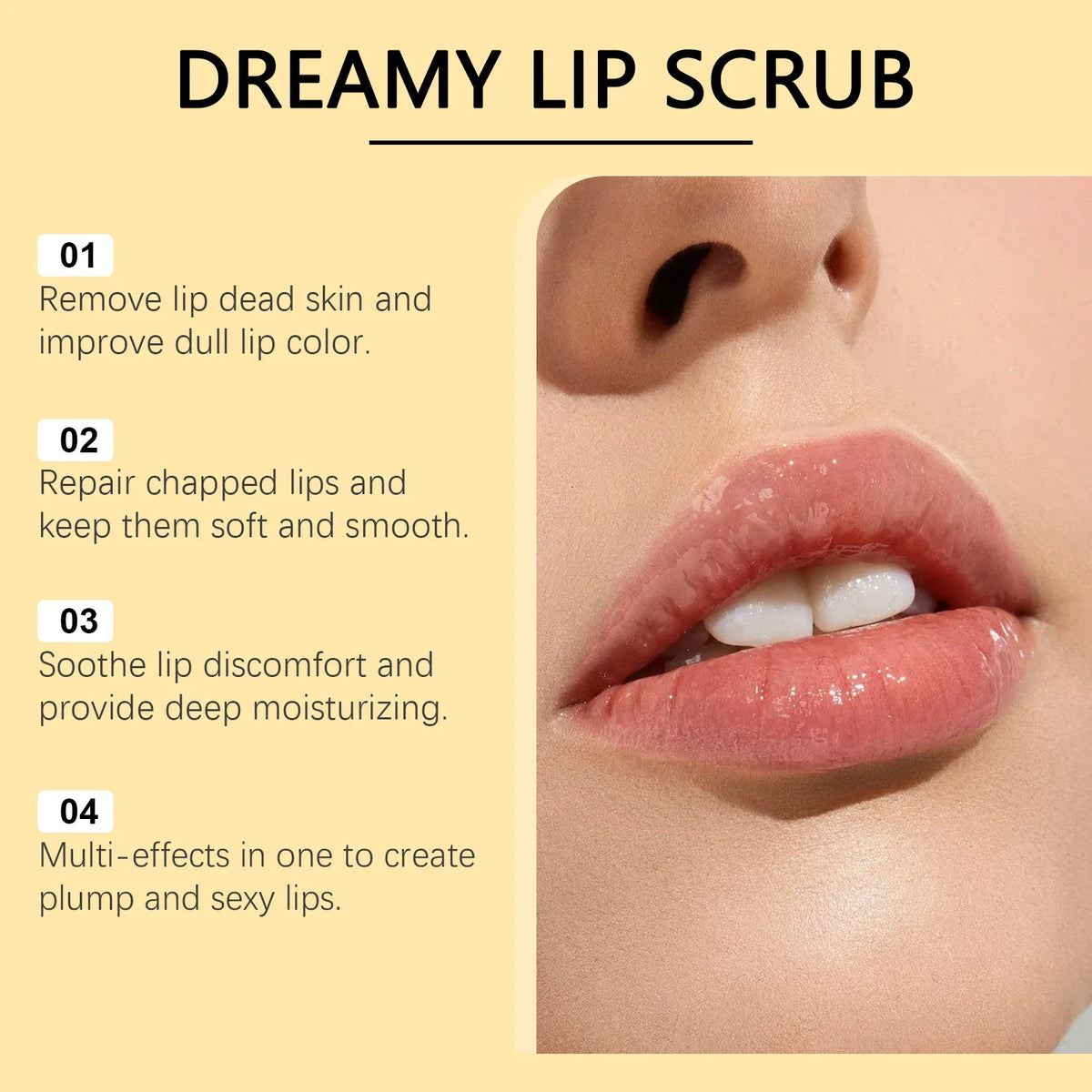 Blushimmer 3-in-1 lip scrub mask with exfoliating, nourishing, and brightening ingredients showing a jar of the lip treatment.