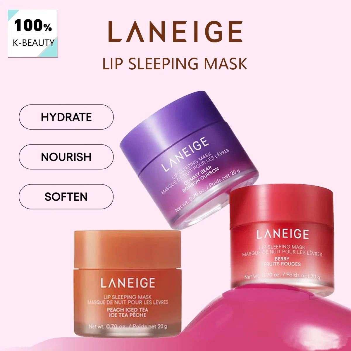 Laneige Lip Sleeping Mask 20g with gel-cream texture, moisturizing and softening lips, nighttime Korean beauty lip care by Blushimmer