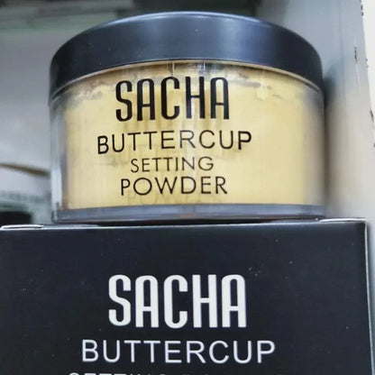 Blushimmer Sacha Buttercup translucent setting powder in a loose face powder container, ideal for setting makeup and concealer.