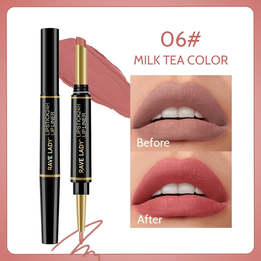 Blushimmer Rave Lady 2-in-1 matte lipstick and lipliner pencil in sexy red, waterproof, long-lasting, 6-color Christmas gift set