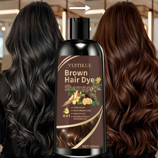 Silcy Skin YUITIKUE brown hair dye shampoo bottle with natural ginger formula for coloring, moisturizing, and nourishing hair.