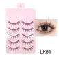 Blushimmer DINGSEN fake anime eyelash set with five pairs of natural, daily makeup manga-style eyelashes on clear bands.