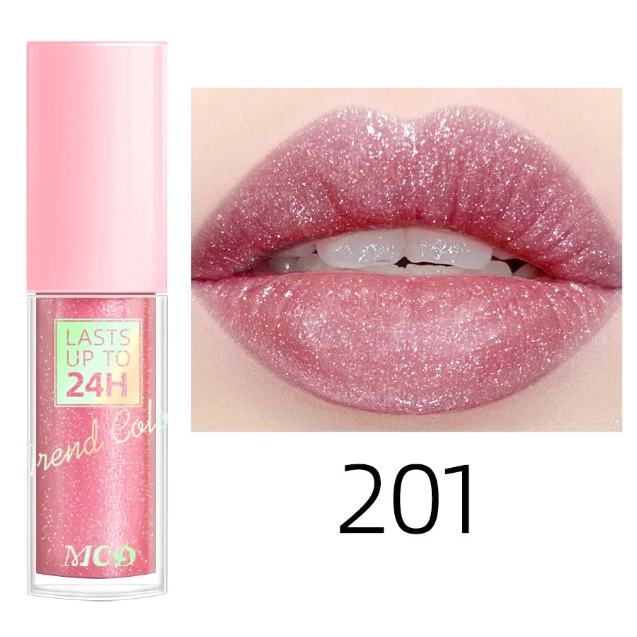 Blushimmer 18-color glitter lip glaze with long-lasting, waterproof liquid lipstick, lip oil, tint, and moisturizing lip balm.