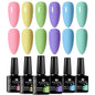 Blushimmer 6-piece nail gel polish set with vibrant, semi-permanent UV gels for all-season manicures and nail art.