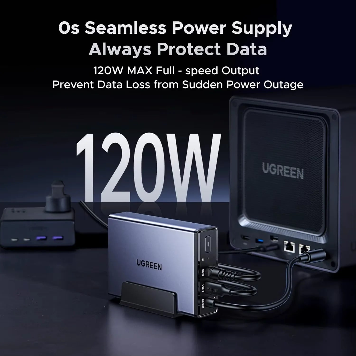 UGREEN US3000 UPS Battery Backup for NAS, 12000mAh Uninterruptible Power Supply, 120W UPS Compatible with NAS 4300plus DX4600