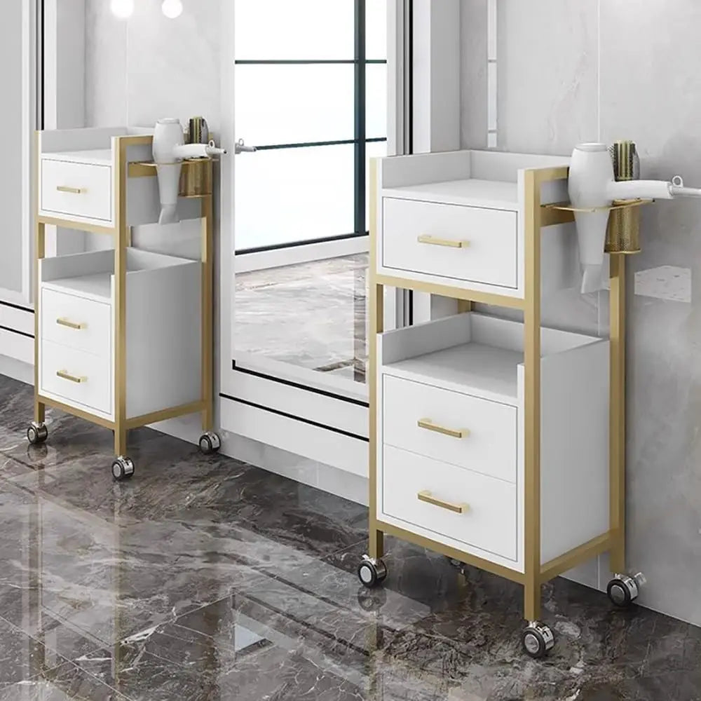 Professional Hair Salon Trolleys with Storage Drawers and Hair Dryer Holders