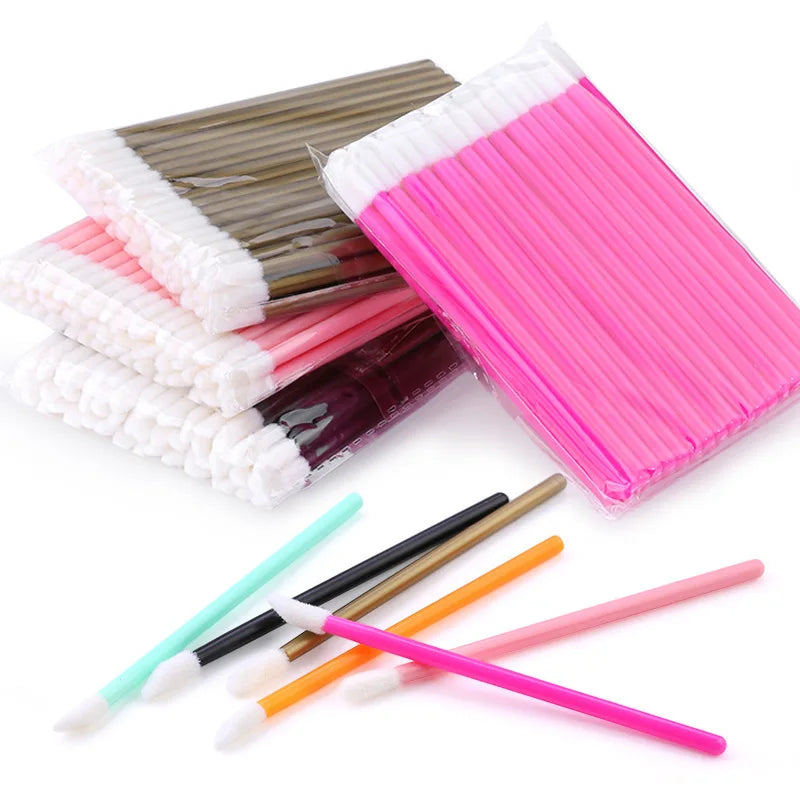 Set of 100 colorful Blushimmer lip brushes and applicators for makeup, perfect for lip, eyelash extensions, and cosmetic application.