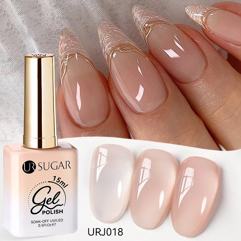 Blushimmer UR Sugar 15ml translucent white gel polish for semi-permanent UV gel nail art, soak-off, and fashionable nail designs.