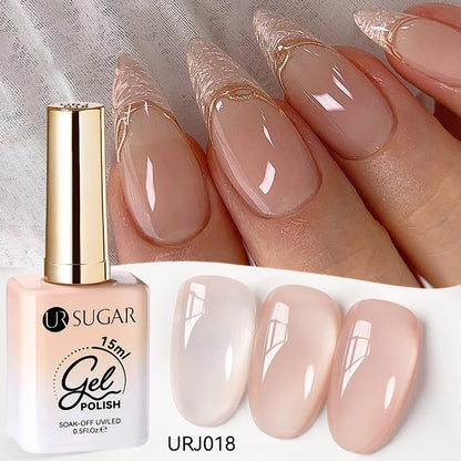 Blushimmer UR Sugar 15ml translucent white gel polish for semi-permanent UV gel nail art, soak-off, and fashionable nail designs.