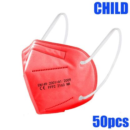 50-100pcs 5Layers Kids Facemask KN95 Mask Child Disposable Mask Virus Mouths Fpp2 Covers Dust Full Face Masks Non-woven Fabric