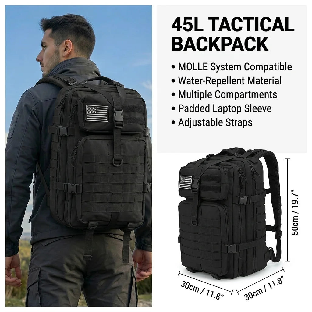 ReFireGearUS tactical hunting backpack in camo with multiple pockets, water-resistant outdoor field bag for camping, hiking, and survival.