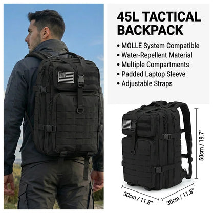 ReFireGearUS tactical hunting backpack in camo with multiple pockets, water-resistant outdoor field bag for camping, hiking, and survival.