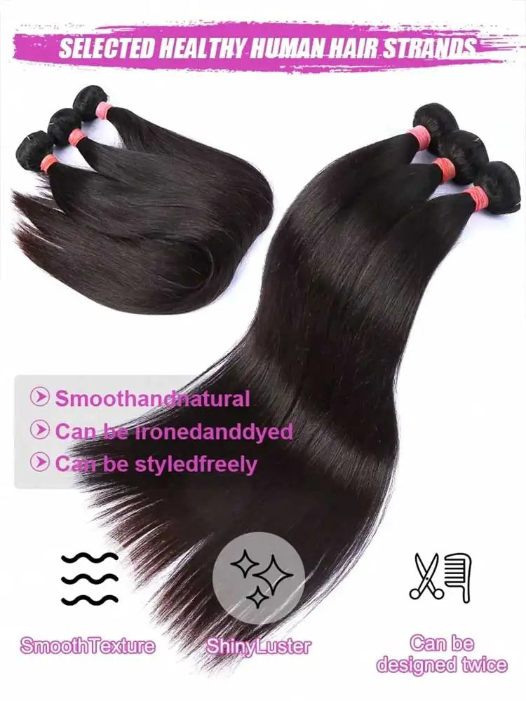 Long natural black bone straight human hair bundles from Selvanelle, Brazilian Remy human hair weave with 12-42 inch length.